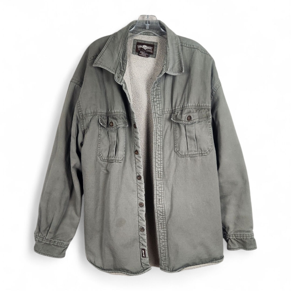 Y2K Vintage Levi Strauss Olive Green Sherpa Lined Utility Jacket XXL Men Grunge